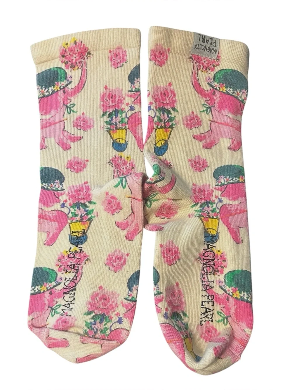 Magnolia Pearl Special delivery Elephant floral print socks cotton crew length - Picture 6 of 6